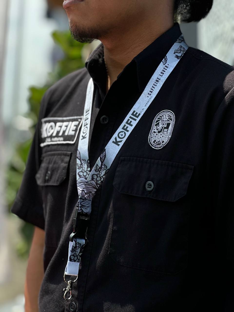 Koffie team shirt and Caffeine Lover lanyard